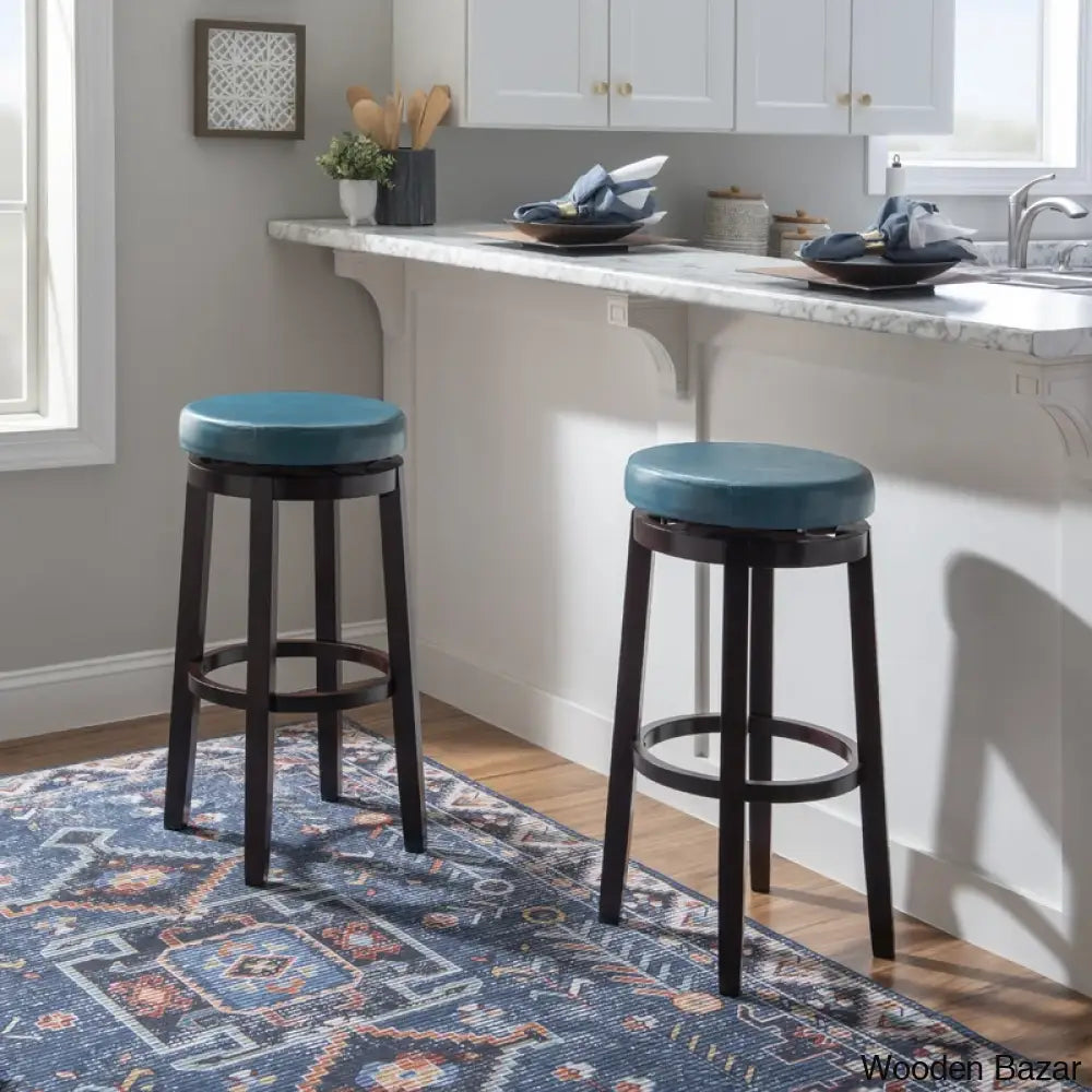 Barre Solid Wood Faux Leather Swivel Counter & Bar Stool