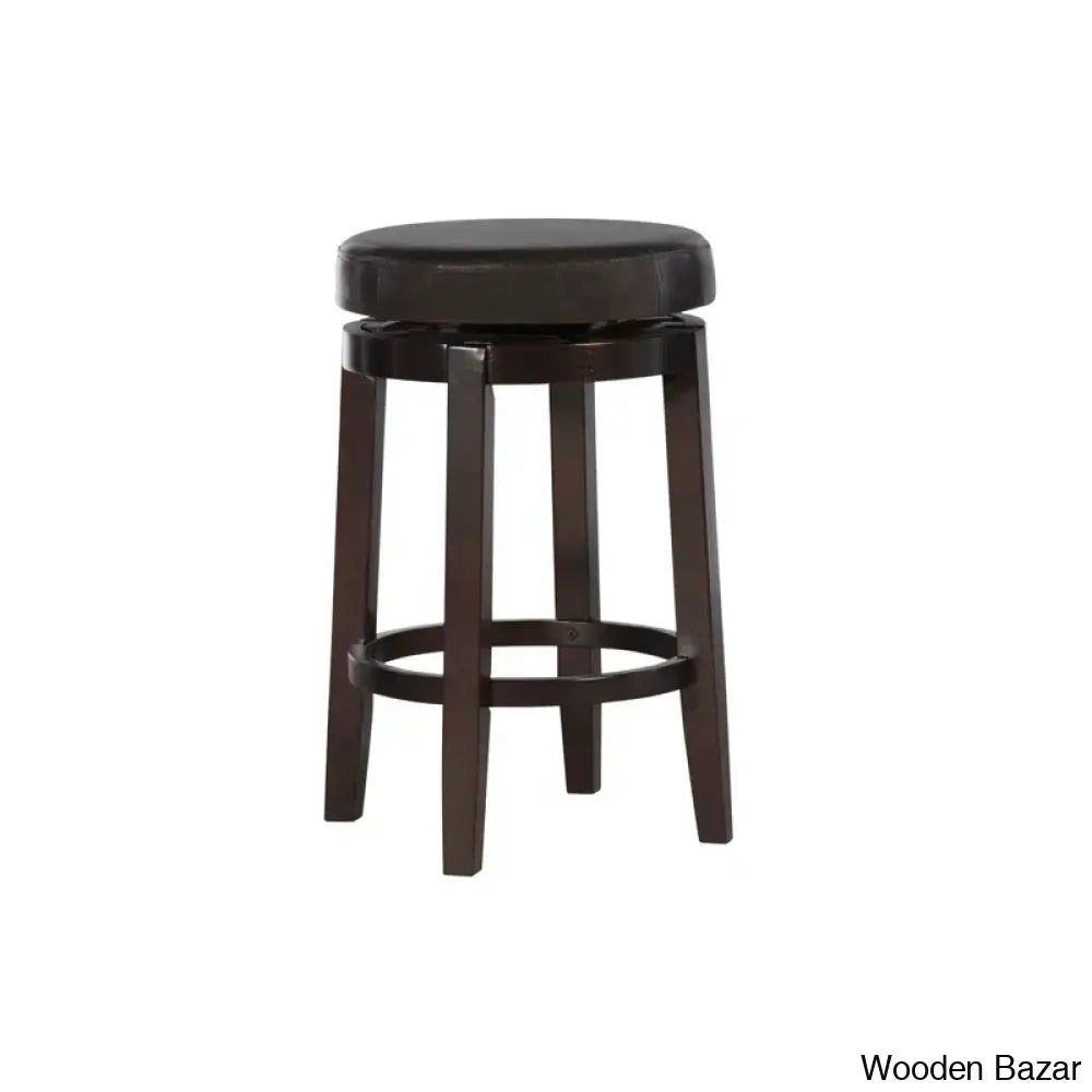 Barre Solid Wood Faux Leather Swivel Counter & Bar Stool