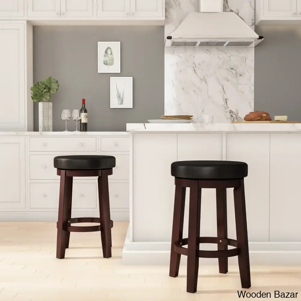 Barre Solid Wood Faux Leather Swivel Counter & Bar Stool