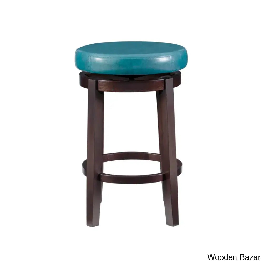 Barre Solid Wood Faux Leather Swivel Counter & Bar Stool