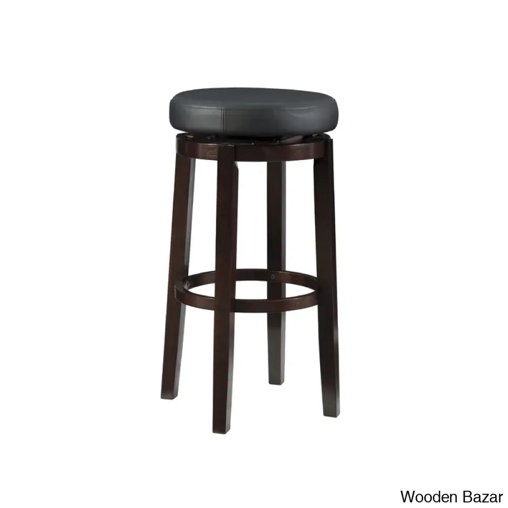 Barre Solid Wood Faux Leather Swivel Counter & Bar Stool