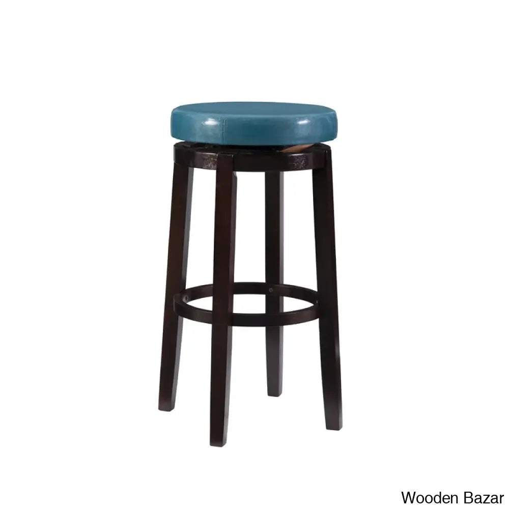 Barre Solid Wood Faux Leather Swivel Counter & Bar Stool