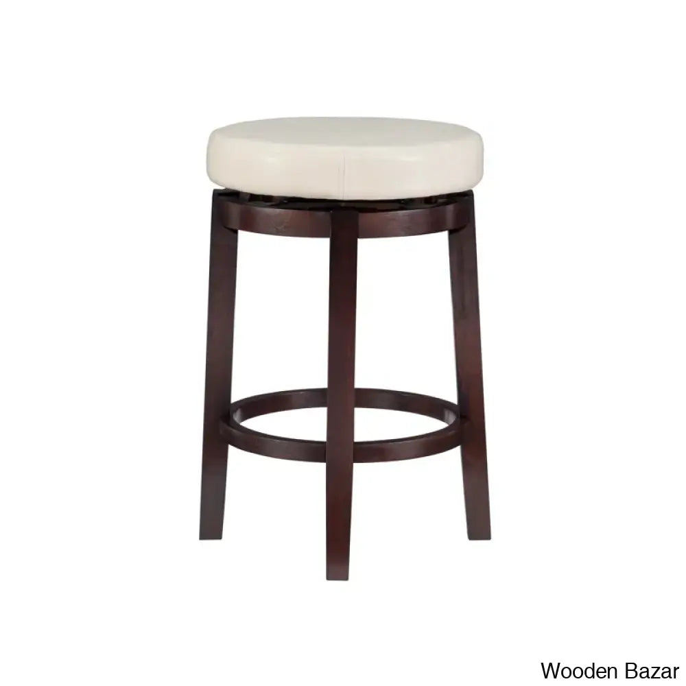 Barre Solid Wood Faux Leather Swivel Counter & Bar Stool