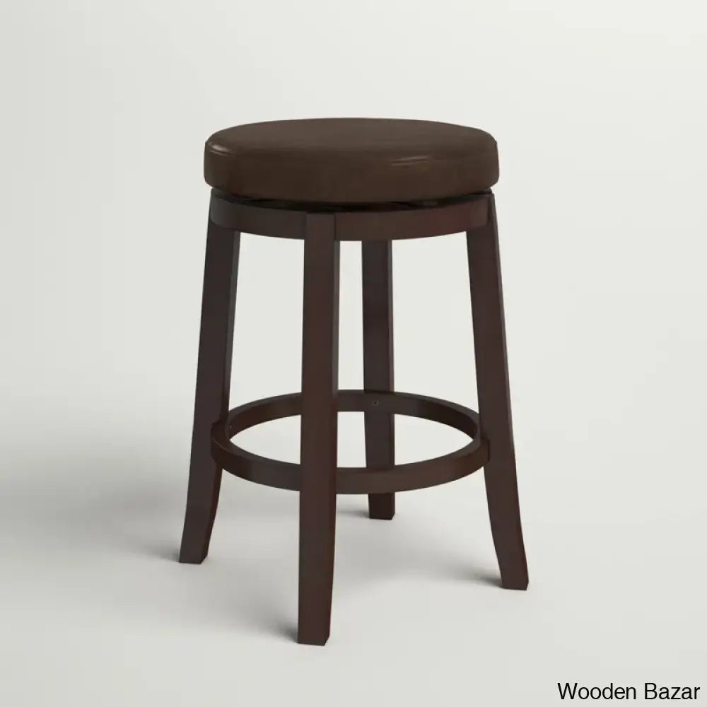 Barre Solid Wood Faux Leather Swivel Counter & Bar Stool Leather-Brown / (26’’ Seat Height)