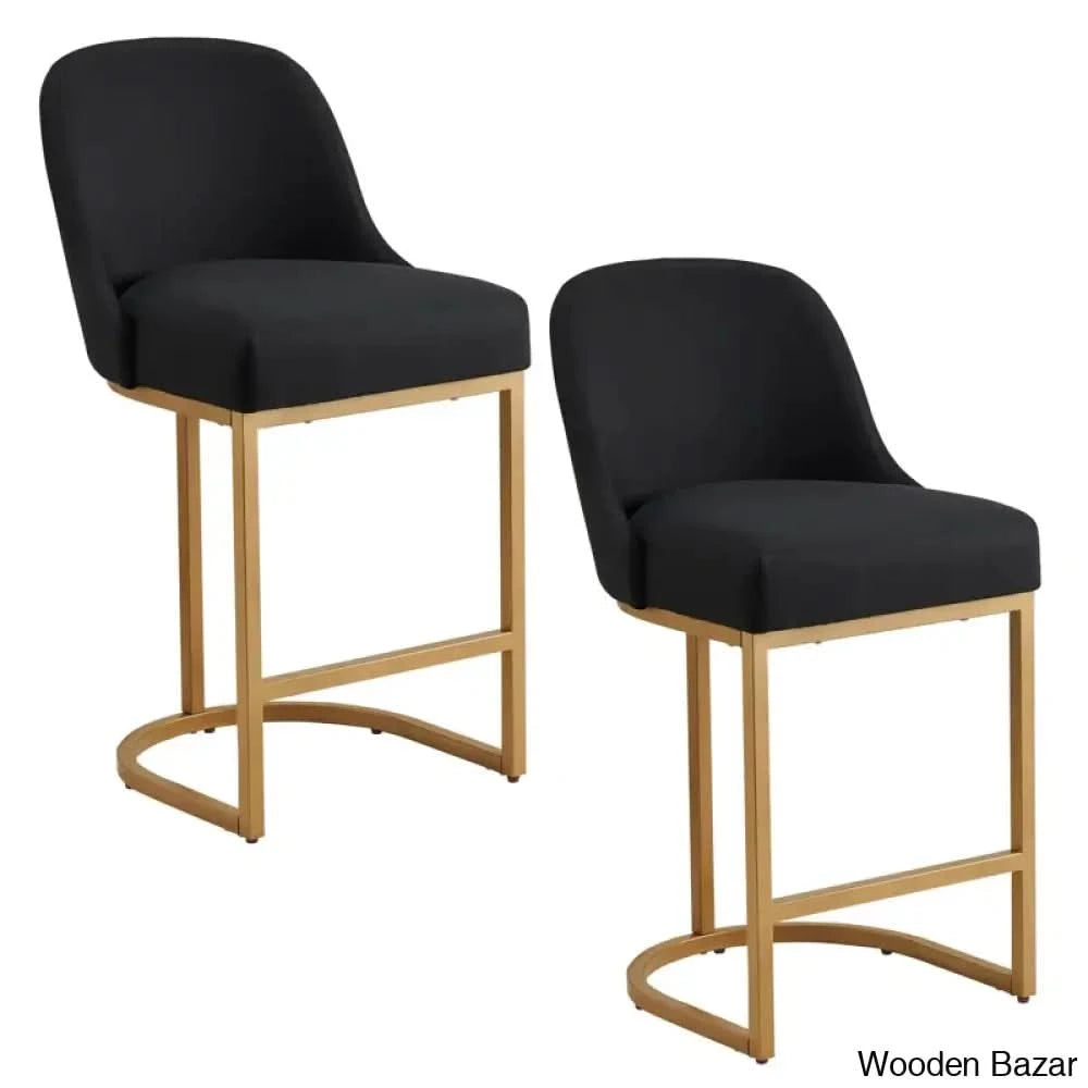 Barrelbacko Swivel Counter And Bar Stool With Linen Seat Metal Base Black/Gold / Bar = 30.5’’ Height