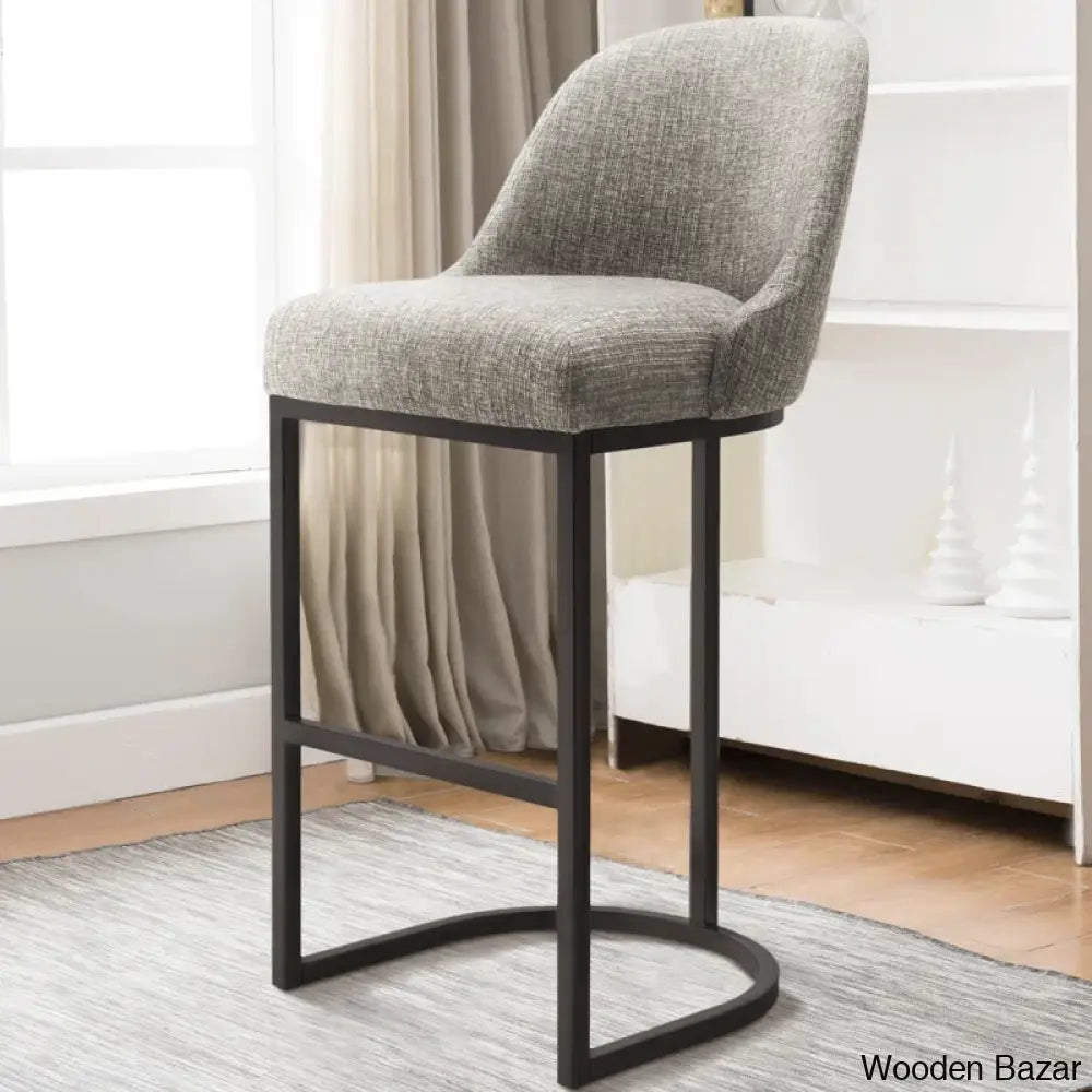 Barrelbacko Swivel Counter And Bar Stool With Linen Seat Metal Base