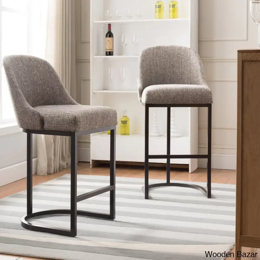 Barrelbacko Swivel Counter And Bar Stool With Linen Seat Metal Base