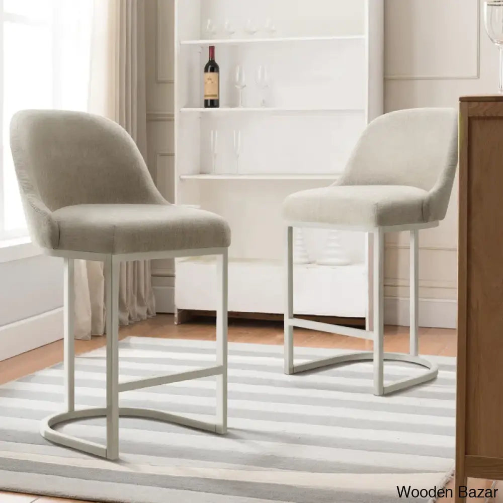 Barrelbacko Swivel Counter And Bar Stool With Linen Seat Metal Base