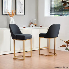 Barrelbacko Swivel Counter And Bar Stool With Linen Seat Metal Base Black/Gold / Bar = 30.5’’ Height