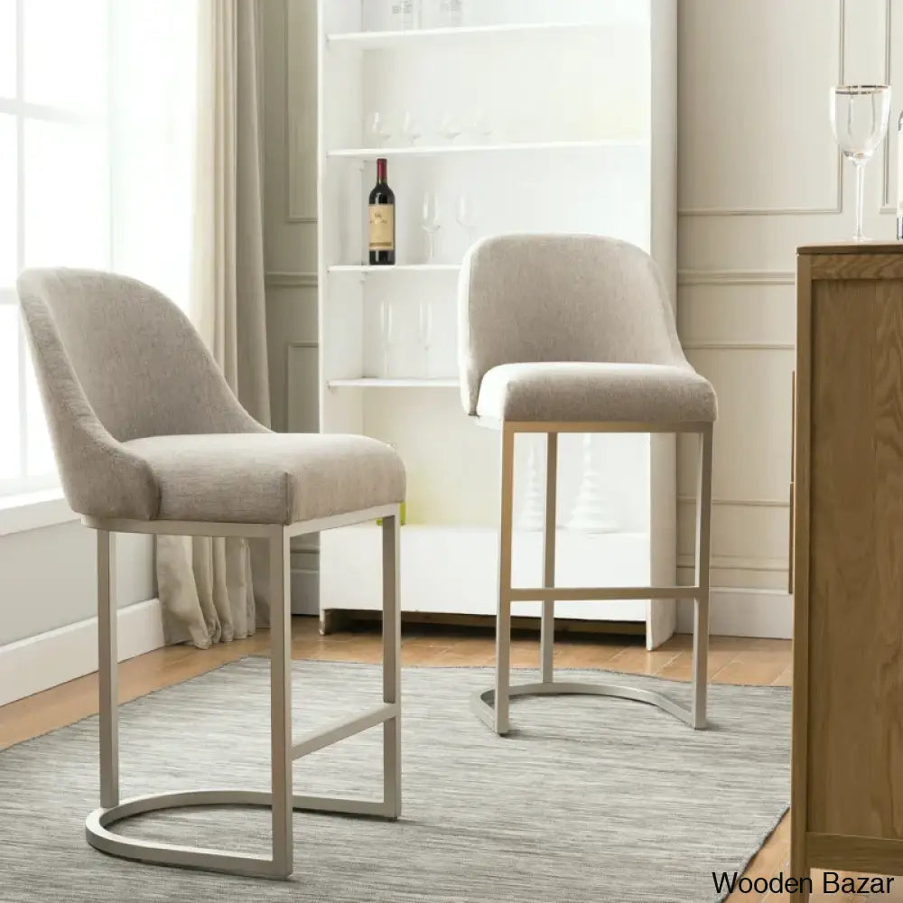 Barrelbacko Swivel Counter And Bar Stool With Linen Seat Metal Base Oatmeal/Pewter / = 26.5’’ Height