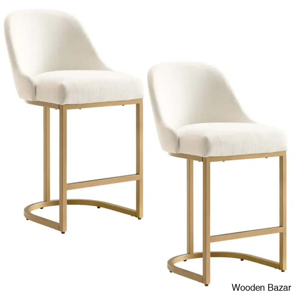 Barrelbacko Swivel Counter And Bar Stool With Linen Seat Metal Base White/Gold / = 26.5’’ Height