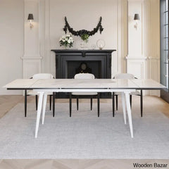 Barric Sintered Stone Table With 8 Luxurious Fabric Chairs - Wooden Bazar