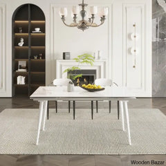 Barric Sintered Stone Table With 8 Luxurious Fabric Chairs - Wooden Bazar