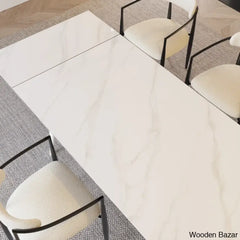 Barric Sintered Stone Table With 8 Luxurious Fabric Chairs - Wooden Bazar