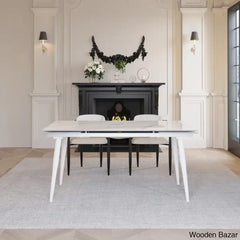 Barric Sintered Stone Table With 8 Luxurious Fabric Chairs - Wooden Bazar