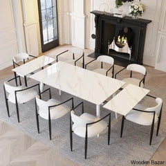 Barric Sintered Stone Table With 8 Luxurious Fabric Chairs - Wooden Bazar