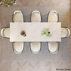Barric Sintered Stone Table With 8 Luxurious Fabric Chairs - Wooden Bazar