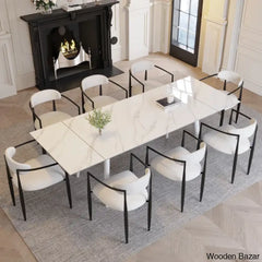 Barric Sintered Stone Table With 8 Luxurious Fabric Chairs - Wooden Bazar Snowy Mountain