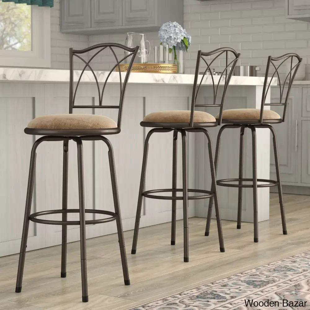 Baschen Swivel Upholstered Adjustable Height Counter And Bar Stool With Metal Frame (Set Of 3)