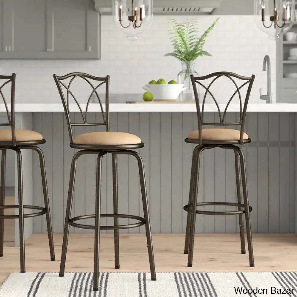 Baschen Swivel Upholstered Adjustable Height Counter And Bar Stool With Metal Frame (Set Of 3)