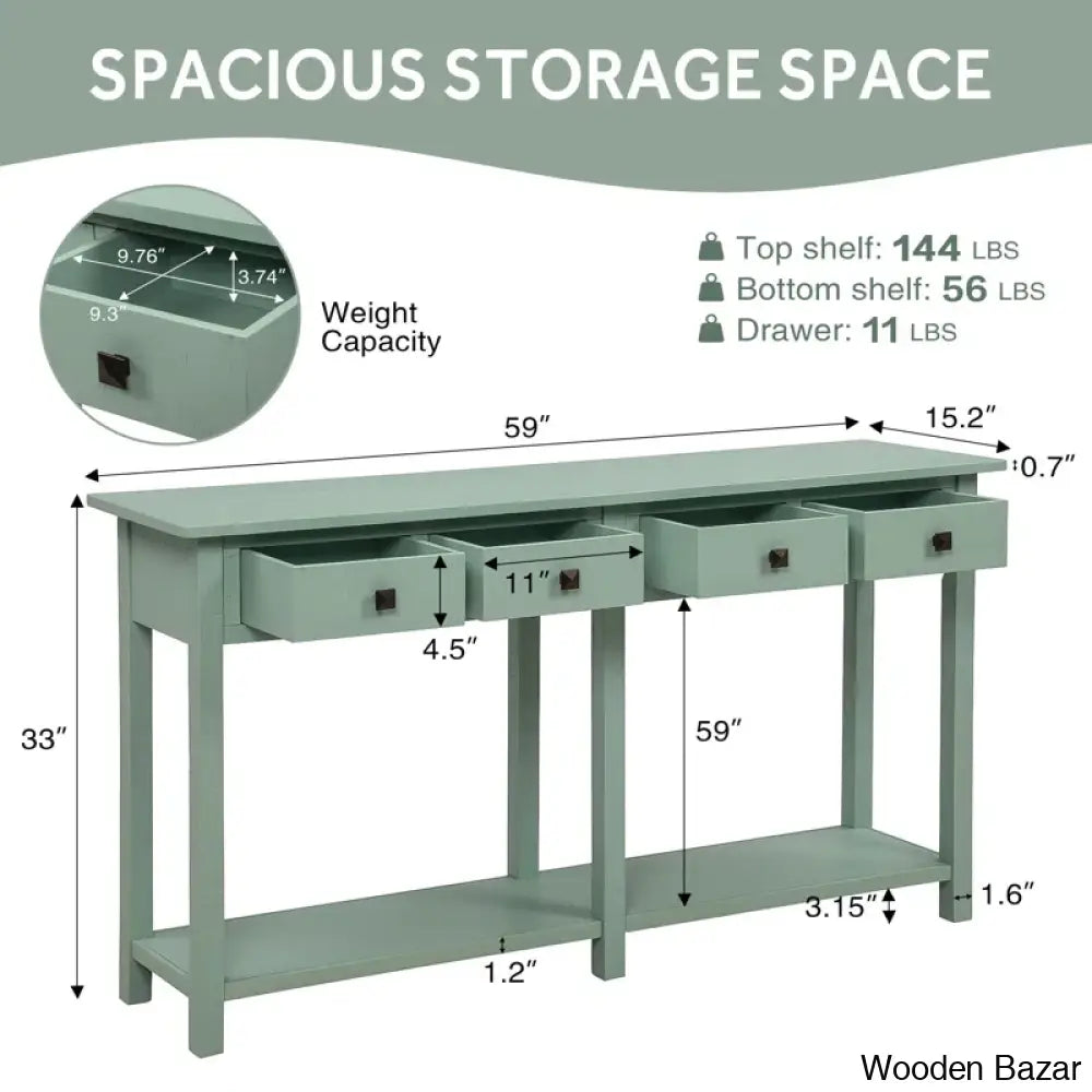 Batotana 59’’ Rustic Distressed Console Table With 4 Drawers And Shelf Entryway Sofa