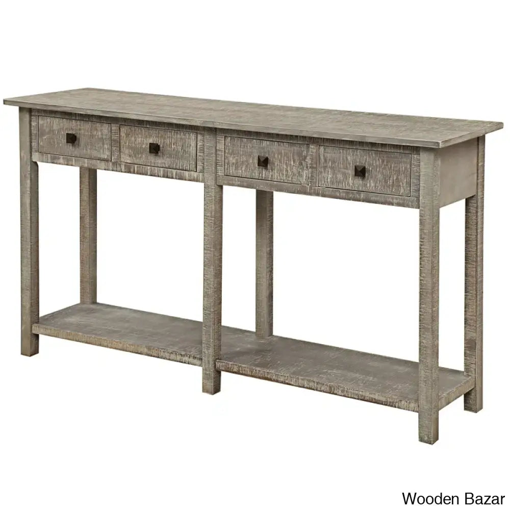 Batotana 59’’ Rustic Distressed Console Table With 4 Drawers And Shelf Entryway Sofa