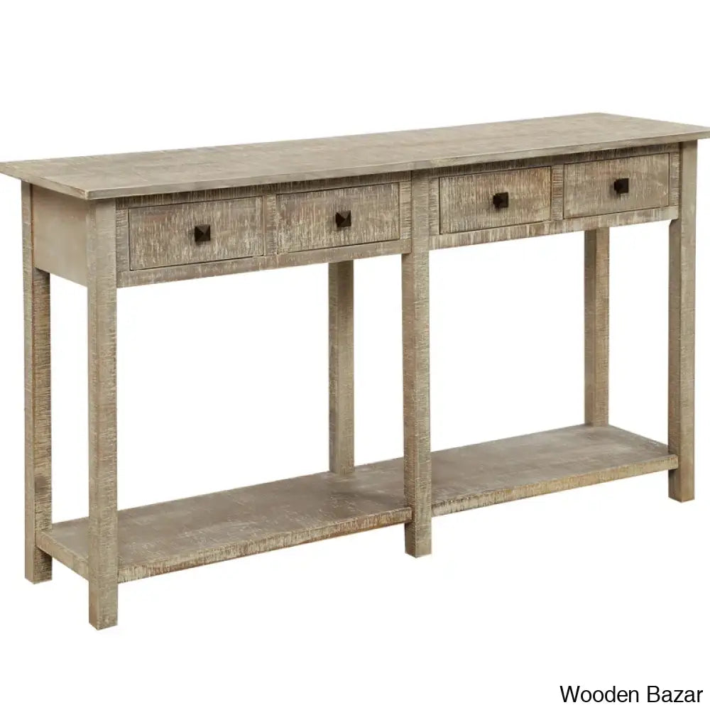 Batotana 59’’ Rustic Distressed Console Table With 4 Drawers And Shelf Entryway Sofa