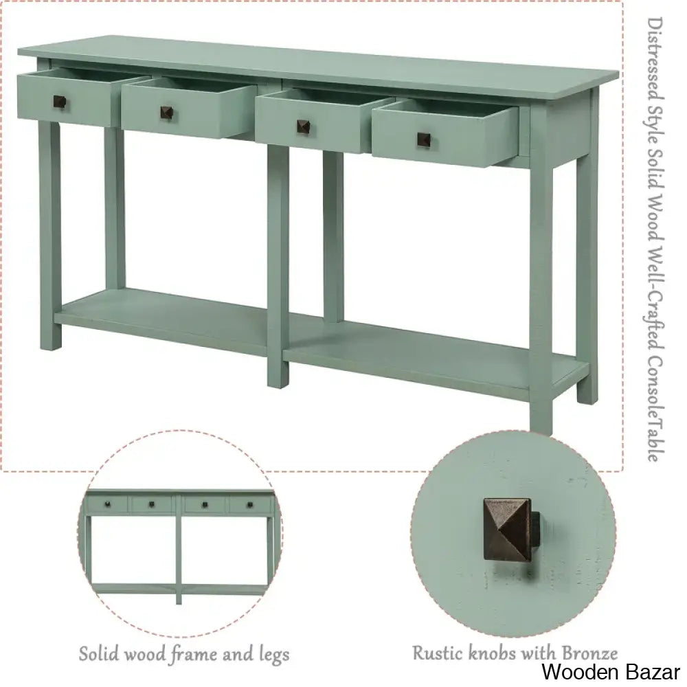 Batotana 59’’ Rustic Distressed Console Table With 4 Drawers And Shelf Entryway Sofa