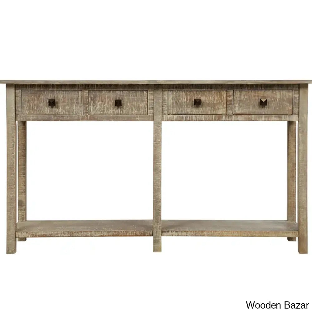 Batotana 59’’ Rustic Distressed Console Table With 4 Drawers And Shelf Entryway Sofa