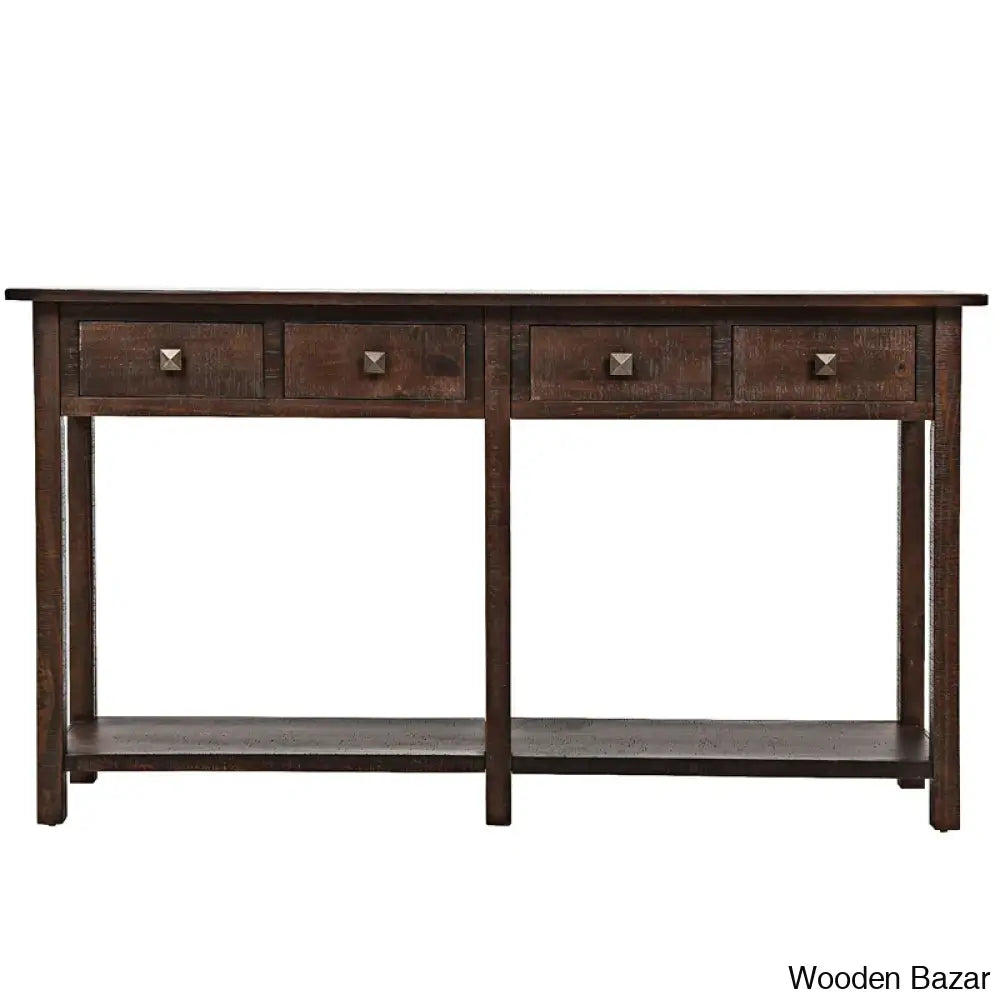 Batotana 59’’ Rustic Distressed Console Table With 4 Drawers And Shelf Entryway Sofa