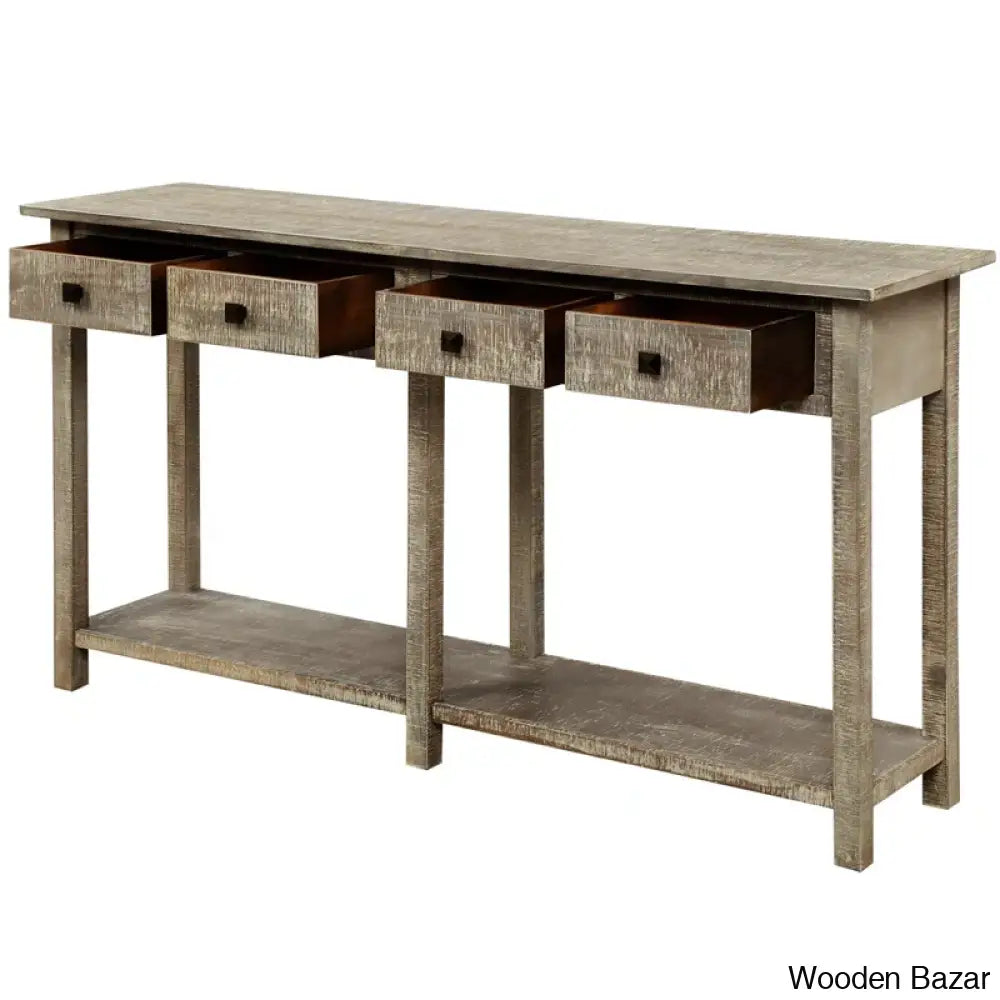 Batotana 59’’ Rustic Distressed Console Table With 4 Drawers And Shelf Entryway Sofa