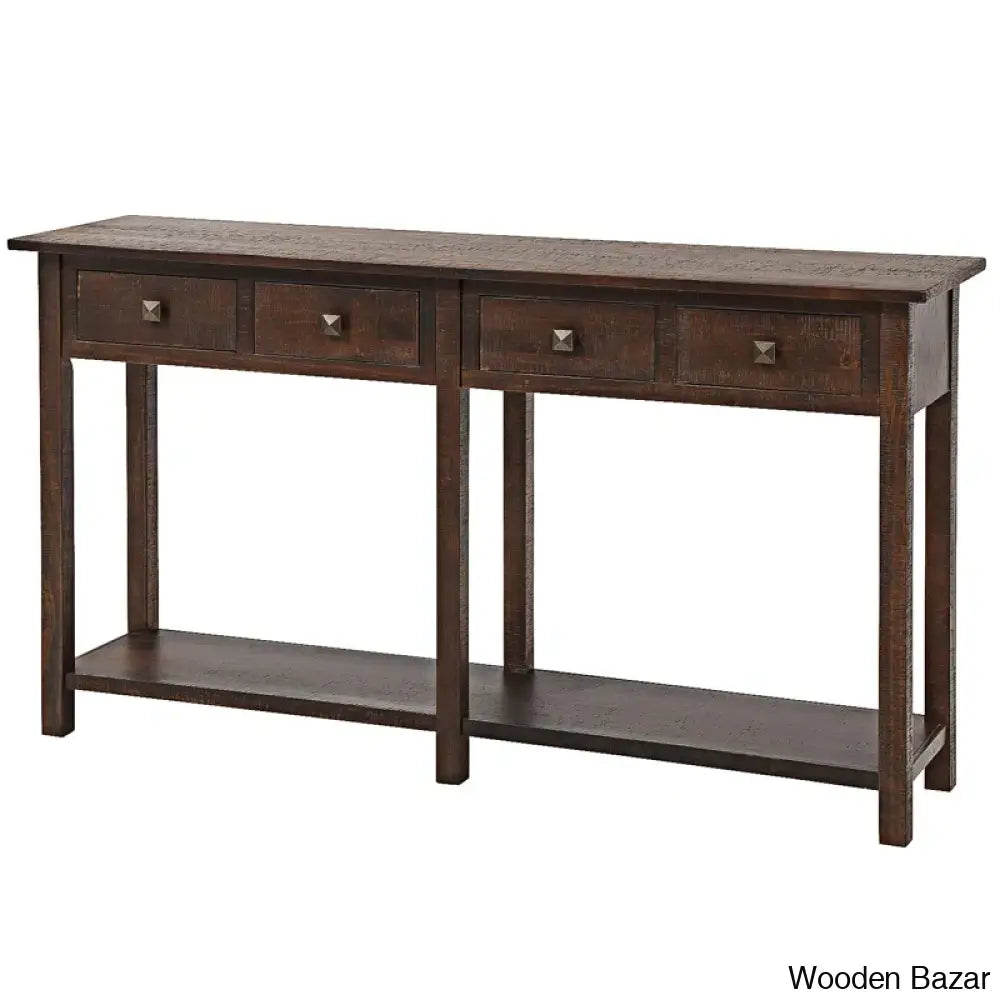 Batotana 59’’ Rustic Distressed Console Table With 4 Drawers And Shelf Entryway Sofa