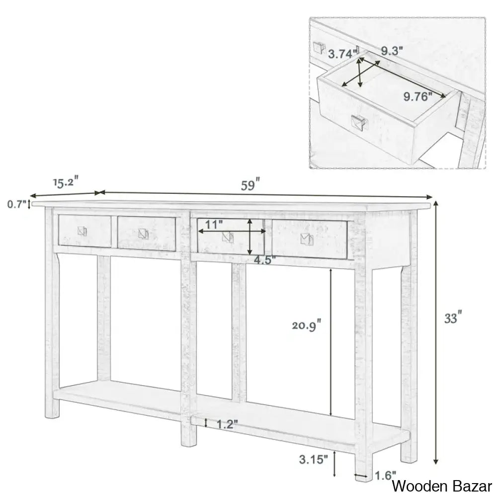 Batotana 59’’ Rustic Distressed Console Table With 4 Drawers And Shelf Entryway Sofa