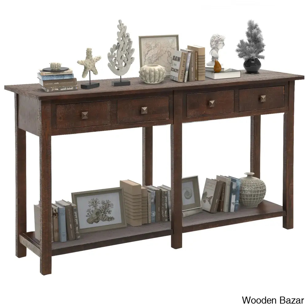 Batotana 59’’ Rustic Distressed Console Table With 4 Drawers And Shelf Entryway Sofa Espresso