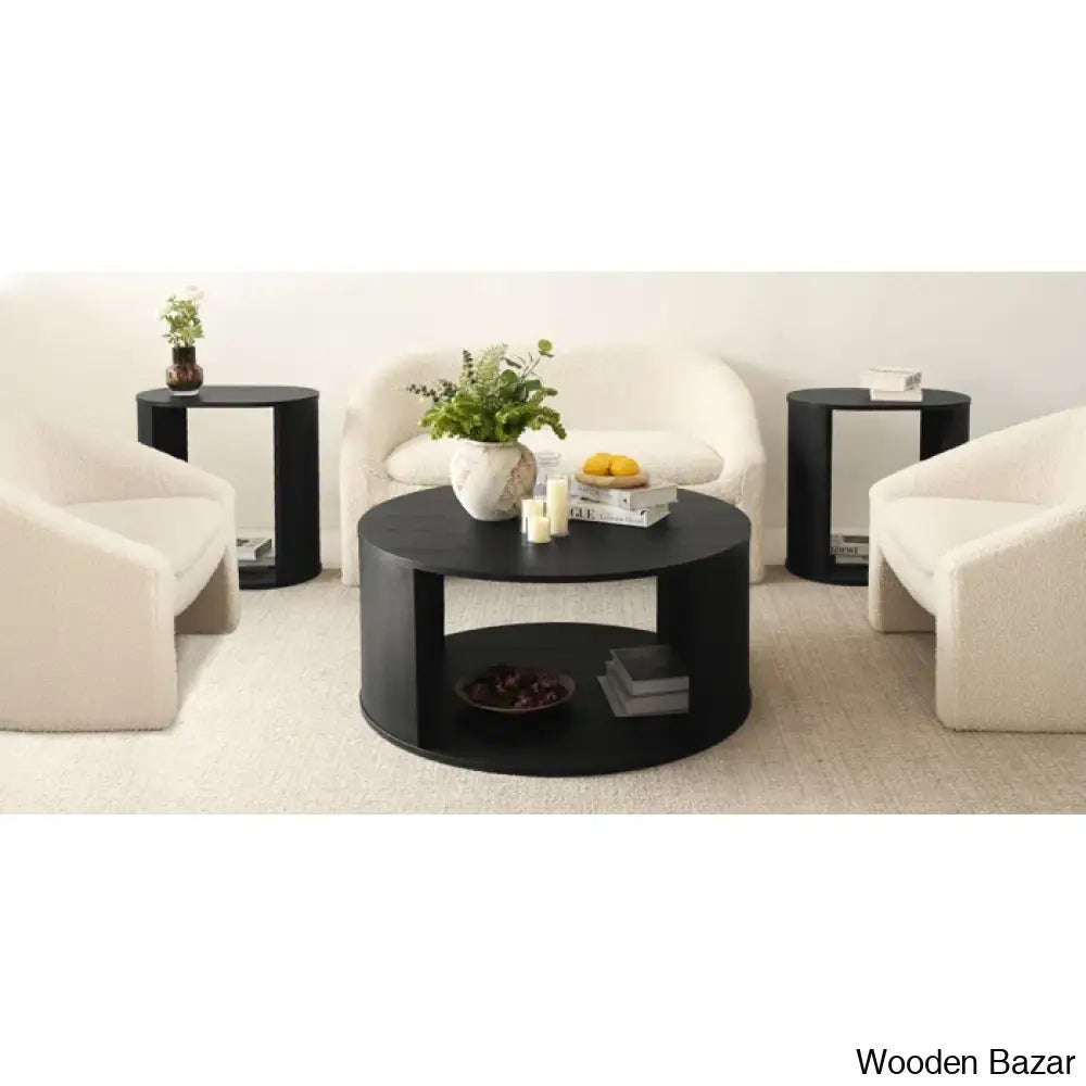 Baxmanic Round 40’’ Storage Floor Shelf Coffee And Center Table