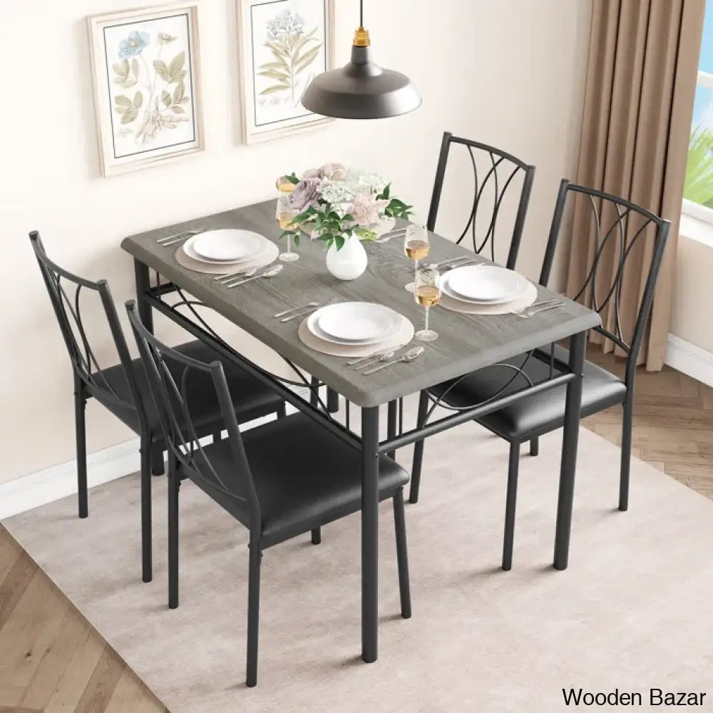 Bayard New 4 Seater Dining Set With Upholstered Chair (Set Of 5)