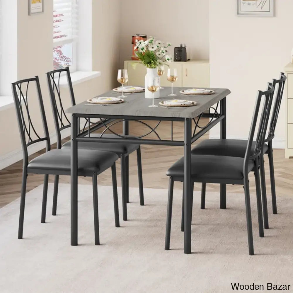 Bayard New 4 Seater Dining Set With Upholstered Chair (Set Of 5)