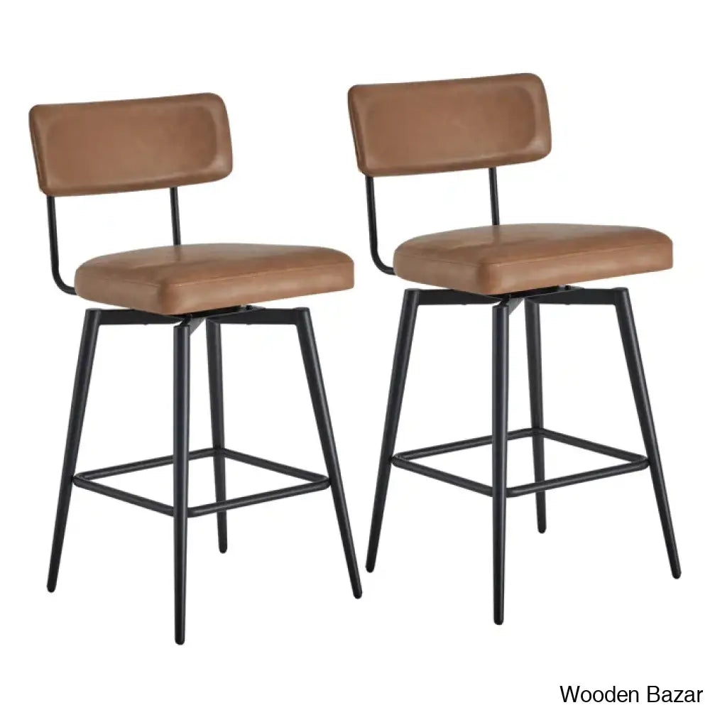 Bayardoz Swivel 27.4’’ Leather Counter And Bar Stool (Set Of 2)