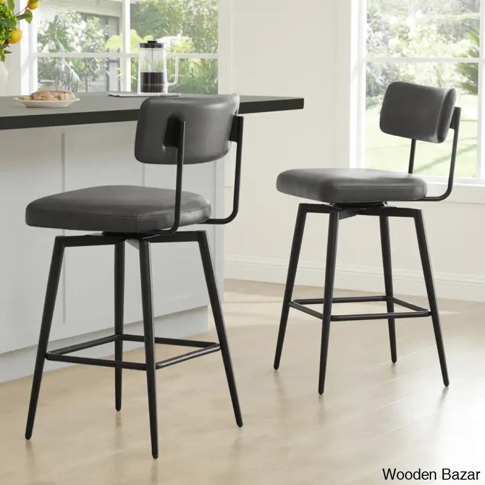 Bayardoz Swivel 27.4’’ Leather Counter And Bar Stool (Set Of 2) Gray Faux