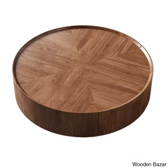 Beacon Industrial Walnut Round Coffee Table With Storage Drawers For Living Room