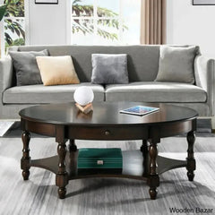 Bebi Luxury Round Coffee And Center Table - Wooden Bazar Dark Walnut