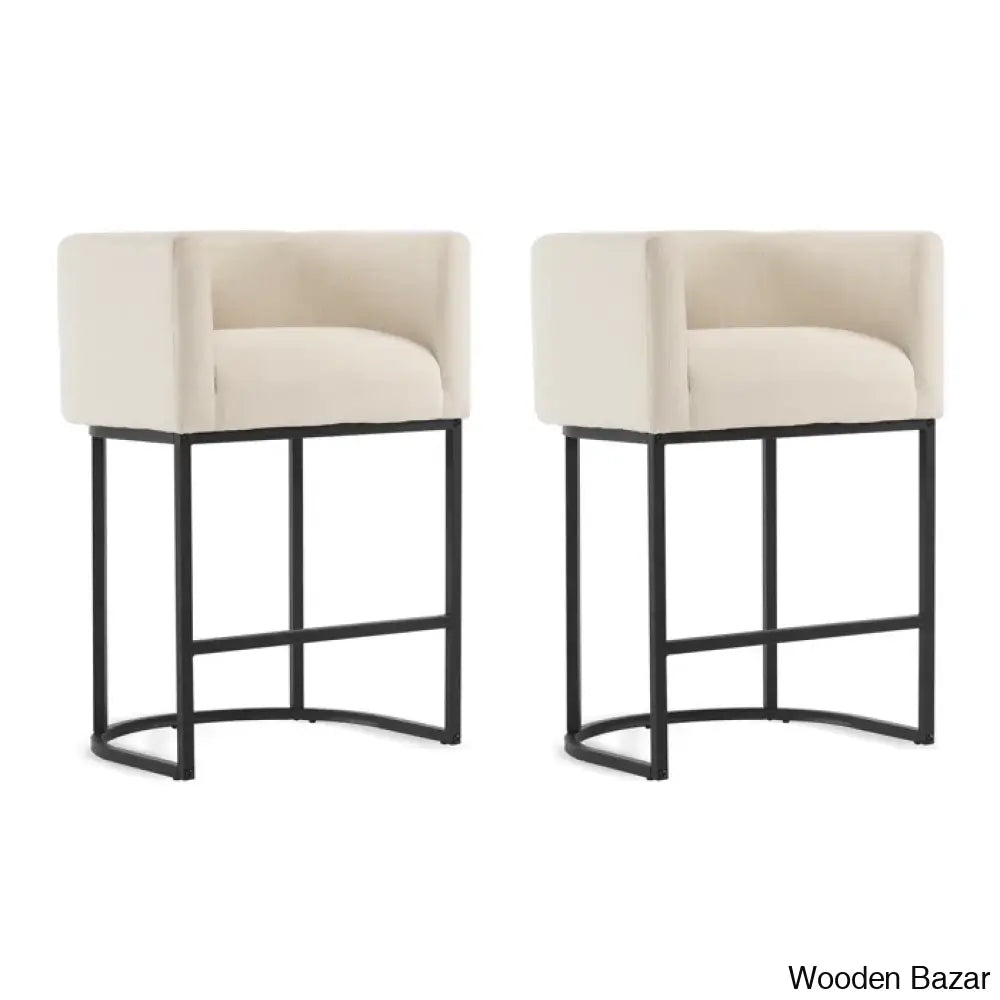 Bechtoldo Upholstered 27’’ Counter And Bar Stool (Set Of 2) Black / Beige