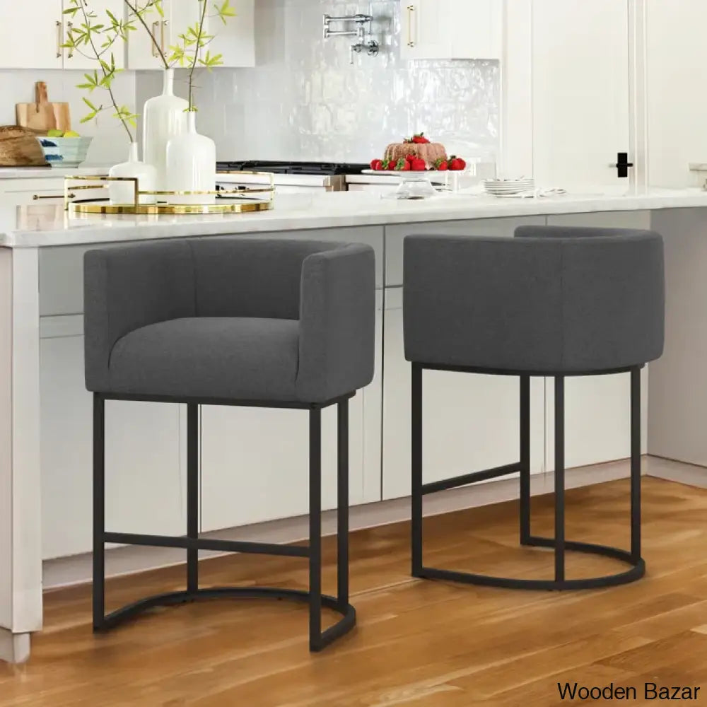 Bechtoldo Upholstered 27’’ Counter And Bar Stool (Set Of 2) Black / Carbon Gray