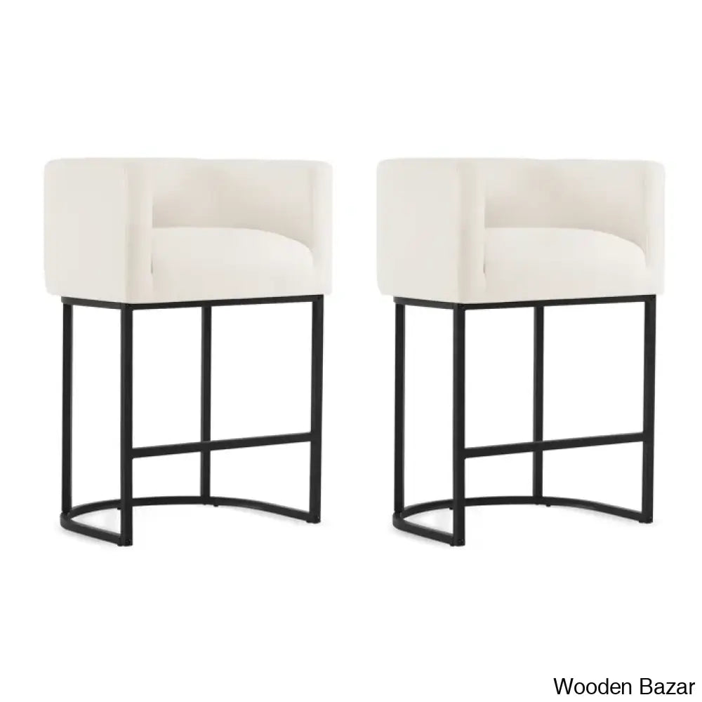 Bechtoldo Upholstered 27’’ Counter And Bar Stool (Set Of 2) Black / Ivory