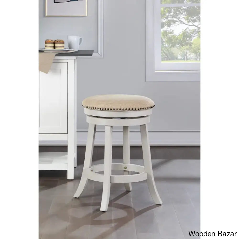 Beedley Swivel Upholstered 26’’ Counter And Bar Stool With Solid Wood Frame (Set Of 2) White