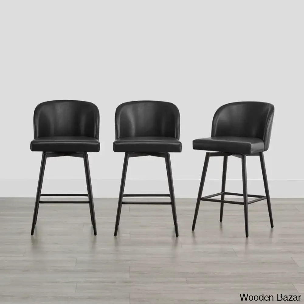 Benedito Swivel 27.1’’ Counter Stool (Set Of 3) Black / 3 Piece