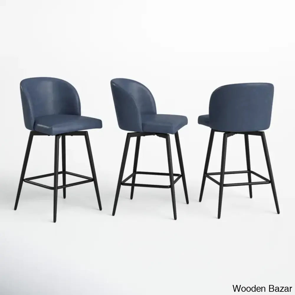 Benedito Swivel 27.1’’ Counter Stool (Set Of 3) Blue / 3 Piece