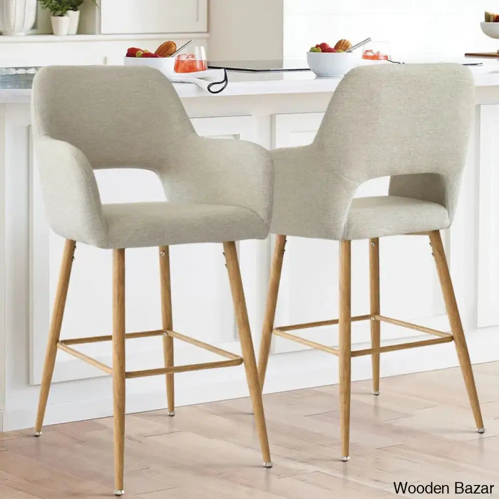 Benjaino Upholstered Counter And Bar Stool With Metal Frame (Set Of 2) Beige