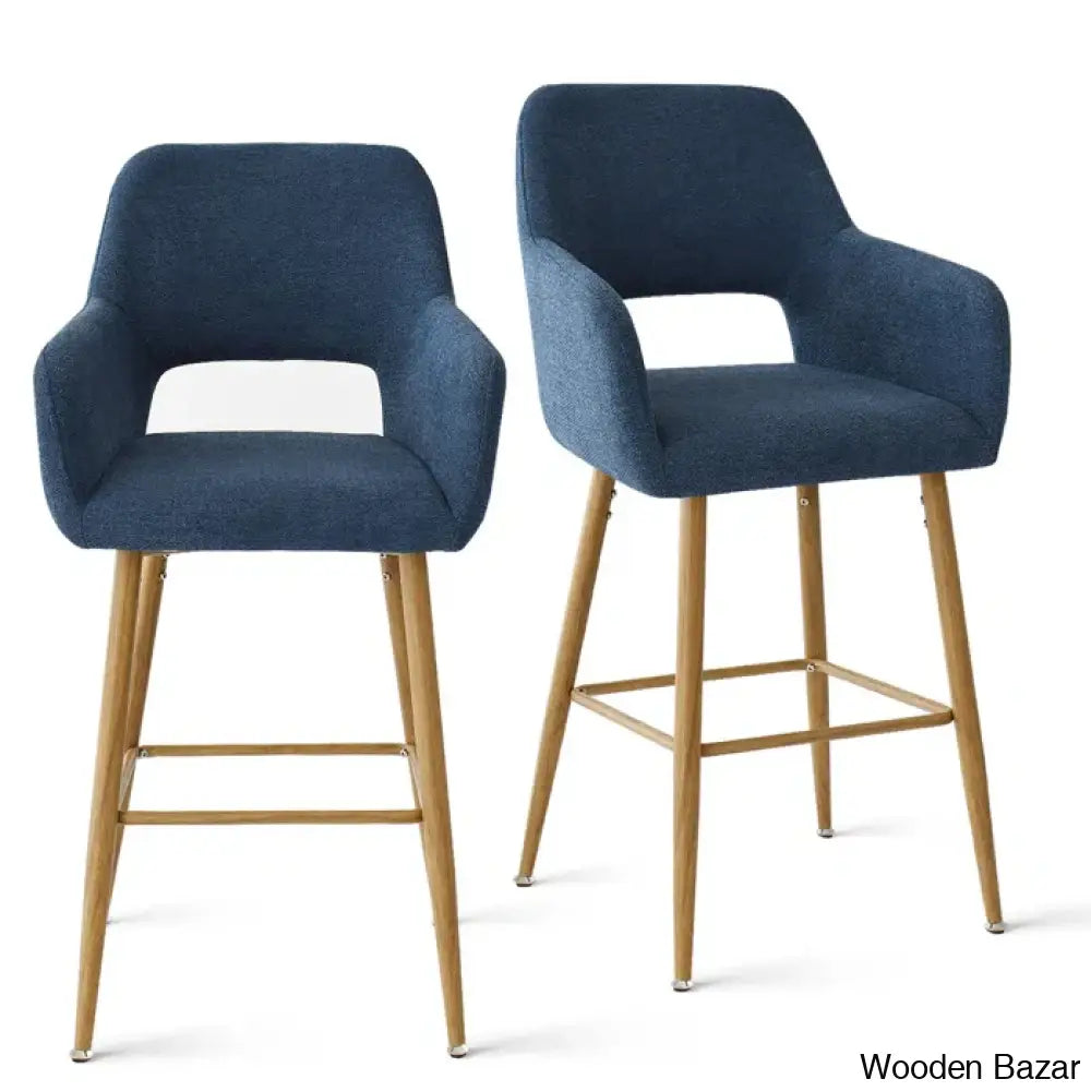 Benjaino Upholstered Counter And Bar Stool With Metal Frame (Set Of 2) Blue