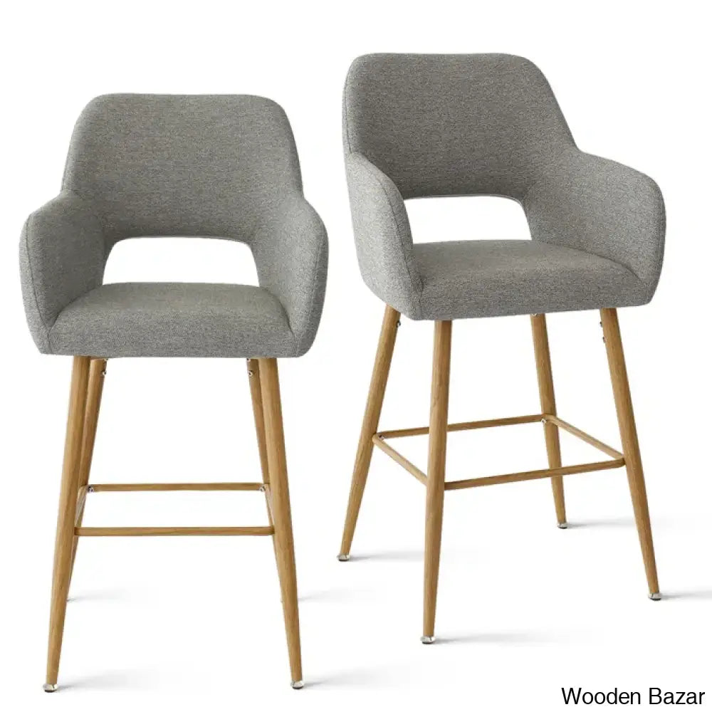 Benjaino Upholstered Counter And Bar Stool With Metal Frame (Set Of 2) Gray